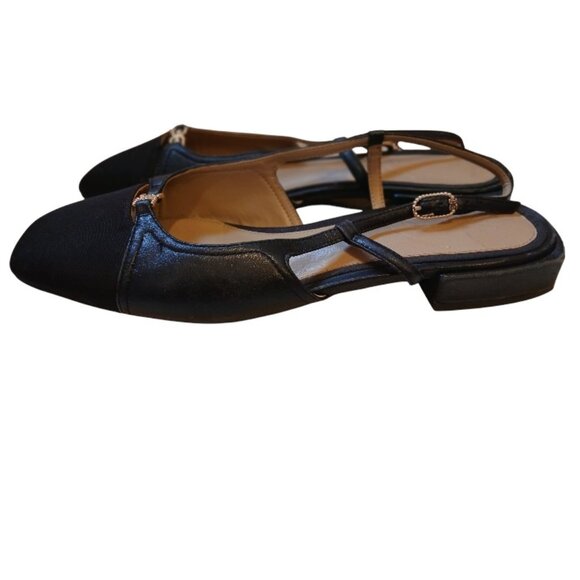 SAM EDELMAN Black Leather Flat Slingbacks Square Toe - Like New - Picture 4 of 11